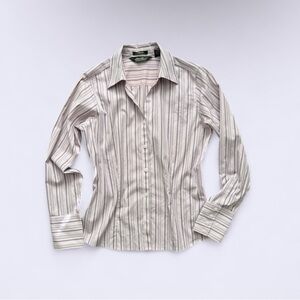 Vintage Eddie Bauer White + Lilac Stripe Button Up
